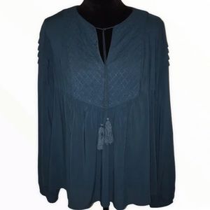 Teal Quilted Detail Blouse